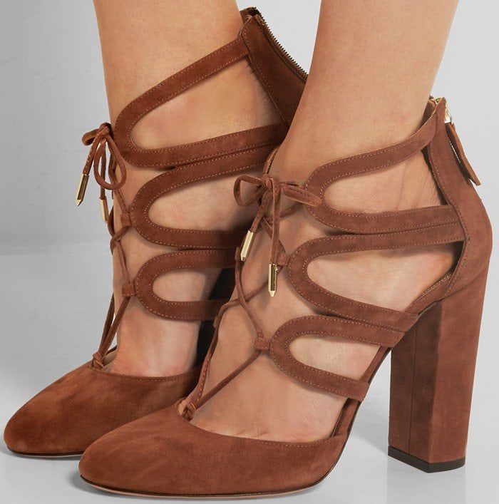 Brown Aquazzura 'Holli' Cutout Suede Pumps