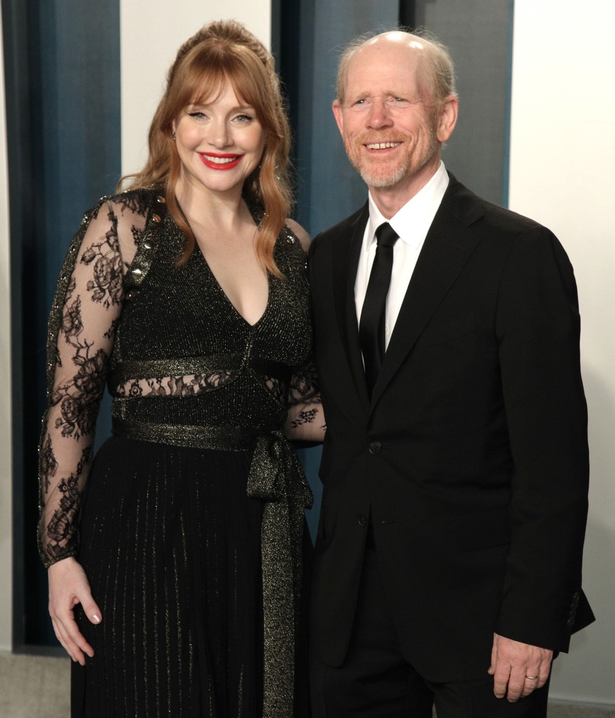 Bryce Dallas Howard poses with her father, director Ron Howard, at the 2020 Vanity Fair Oscar Party—years after he famously mistook Jessica Chastain for his daughter due to their resemblance