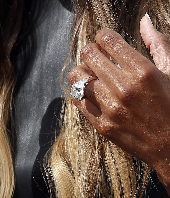 A closer look reveals the ring’s elegant setting and elongated silhouette, designed to maximize brilliance with every movement