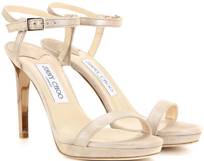 Jimmy Choo Claudette Shimmery Leather 120mm Sandal in Nude