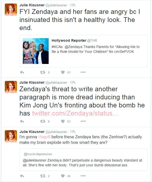 Julie Klausner continued addressing the backlash on Twitter after Zendaya and her fans challenged the comments about her weight
