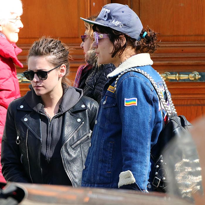 Kristen Stewart wears a Saint Laurent motorcycle D-ring leather jacket