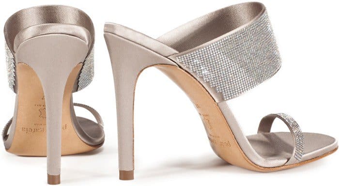 Pedro Garcia Silver "Camelia" Crystal Satin Mule Sandals