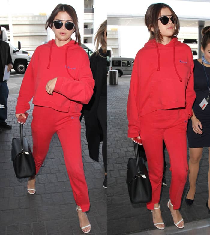 Selena Gomez at Los Angeles International Airport in track pants
