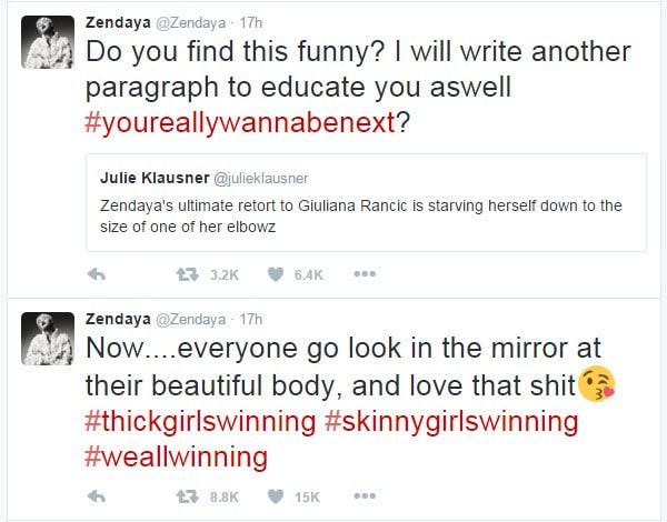 Zendaya pushed back publicly, defending different body types and telling followers to appreciate their bodies rather than police someone else’s appearance