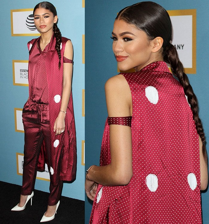 The matching robe introduced movement and dimension to Zendaya's monochromatic Thakoon ensemble, contrasting beautifully with the sharp simplicity of her white stilettos