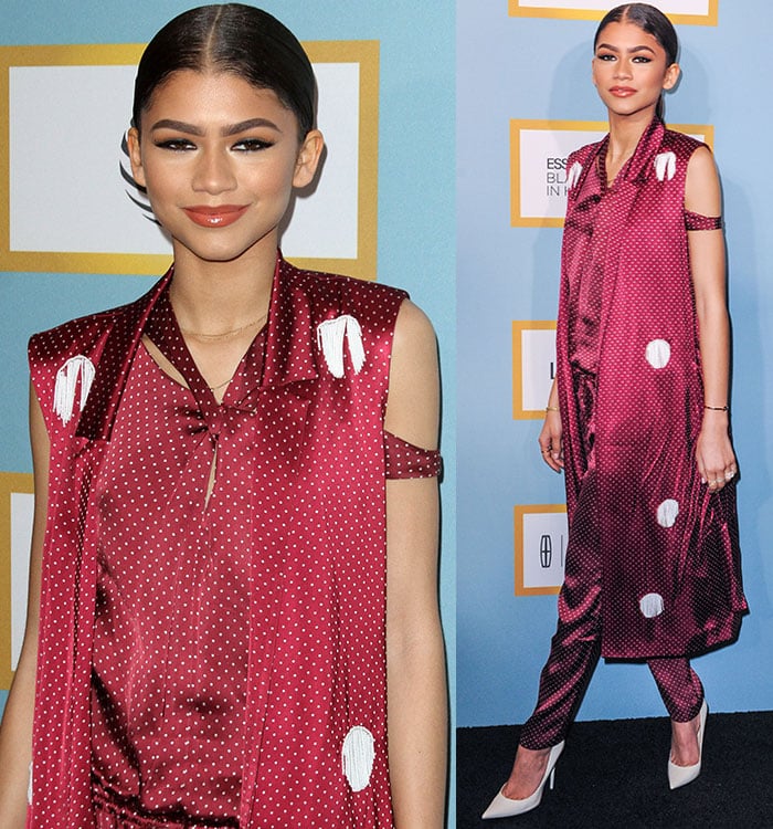 A braided low ponytail, understated jewelry, and flowing Thakoon layers kept the focus on the outfit's rich texture, while crisp white pumps added a modern finishing touch