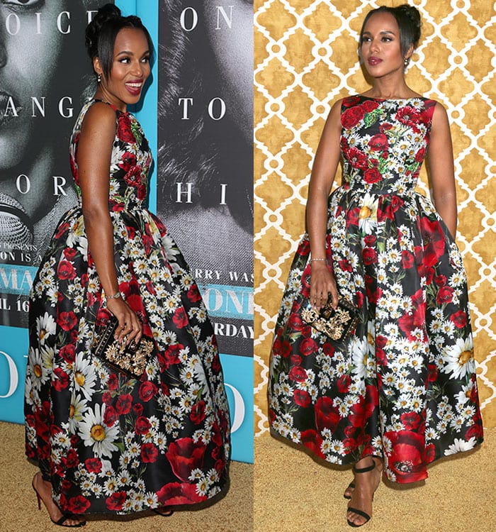 From every angle, the statement print remains the focal point, with Kerry Washington letting the dramatic skirt and fitted waistline create a flattering, hourglass effect