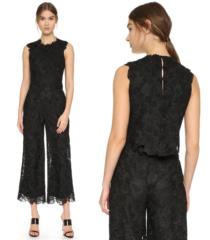 Monique Lhuillier Lace Split Back Jumpsuit