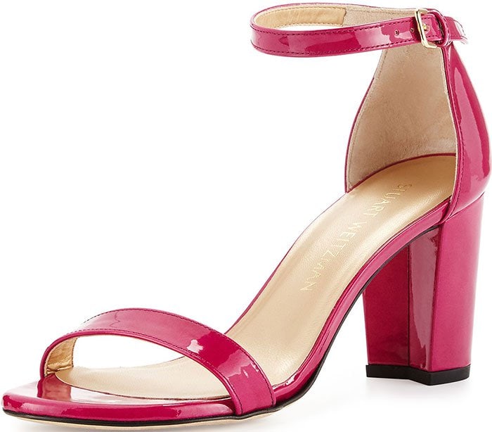 Stuart Weitzman Nearlynude Strap Heel Leather Sandals Pink Patent