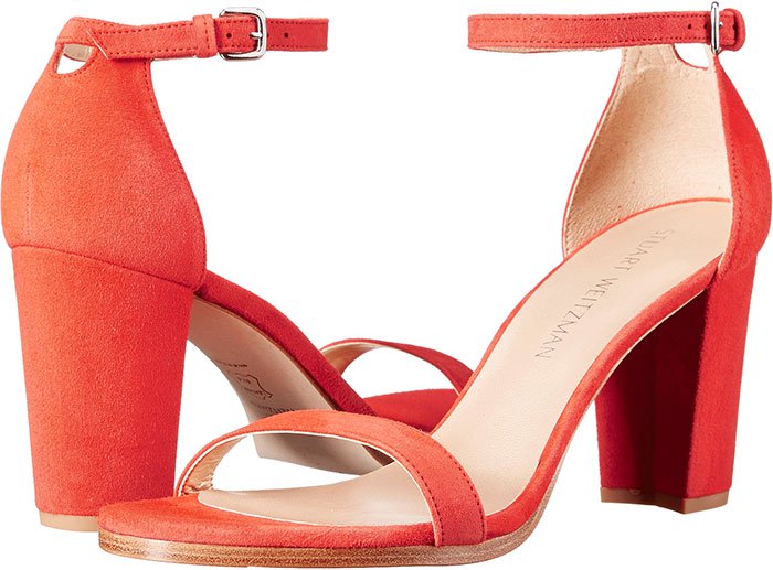 Stuart Weitzman Nearlynude Strap Heel Leather Sandals Red Suede