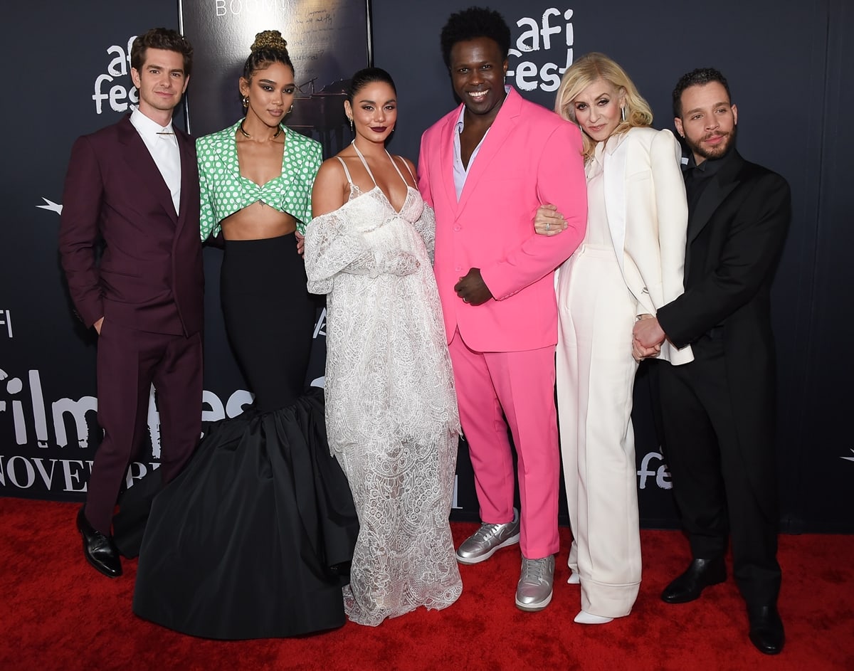The cast of Tick, Tick... Boom!—Andrew Garfield, Alexandra Shipp, Vanessa Hudgens, Joshua Henry, Judith Light, and Robin de Jesus—look stunning as they pose on the red carpet, each in a unique and stylish formal ensemble