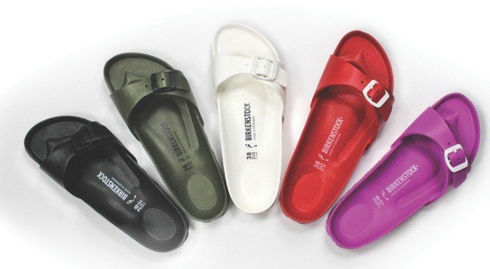 The Birkenstock Essentials EVA Collection offers lightweight, waterproof comfort in a range of vibrant colors