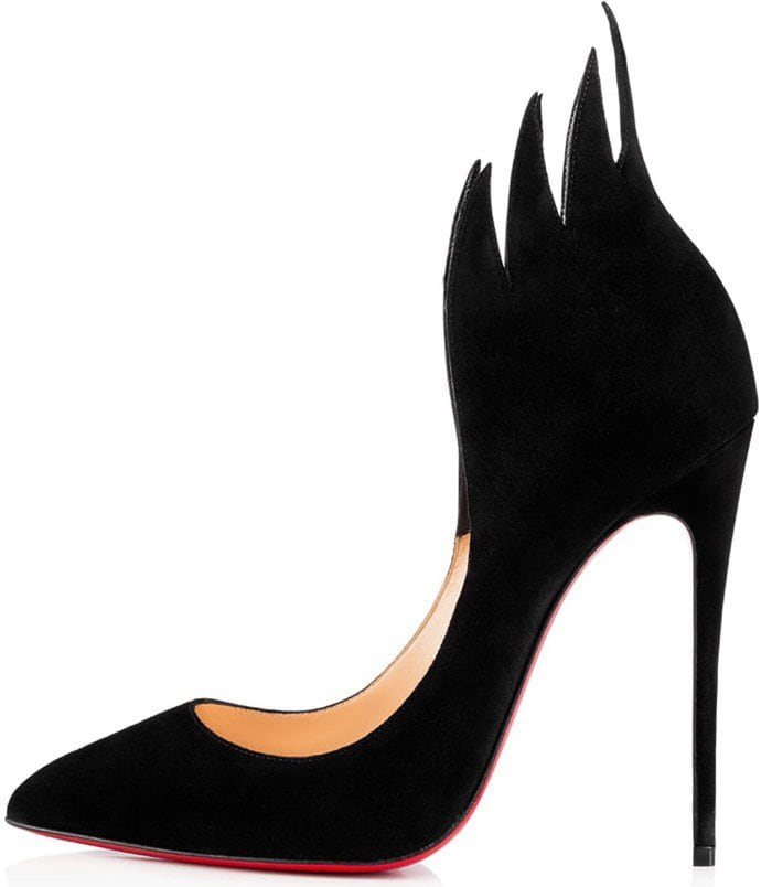 Black suede detailed pump with a pointed toe from Christian Louboutin