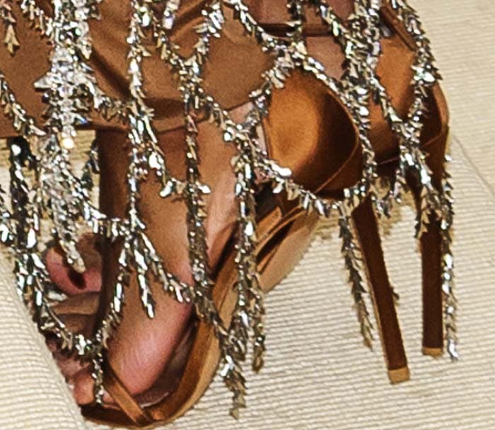 Ciara styled her HM glitter dress with satin "Nudist" sandals from Stuart Weitzman
