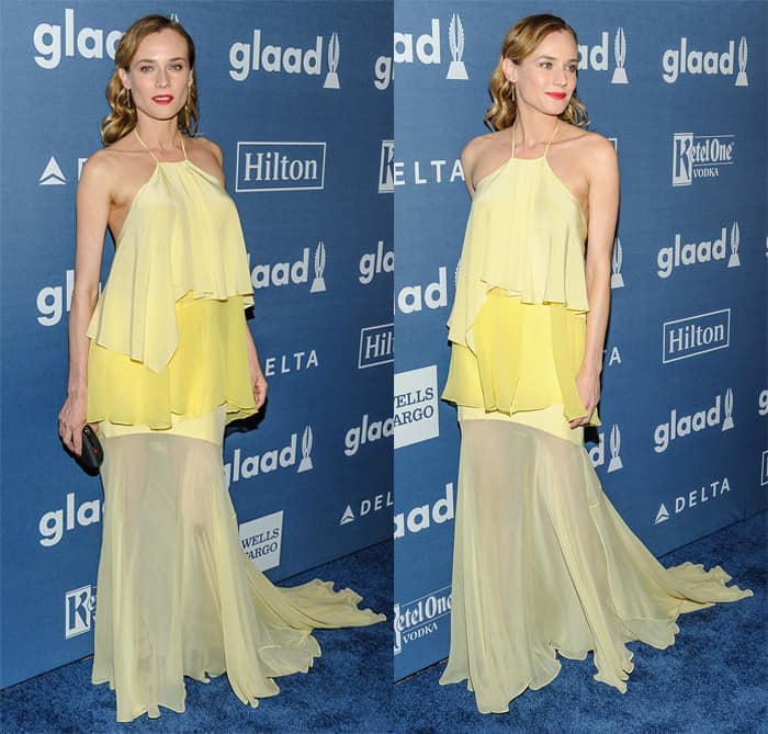 A vision in yellow, Diane Kruger stuns in a breezy Prabal Gurung ensemble at the GLAAD Media Awards, showcasing her signature effortless glamour