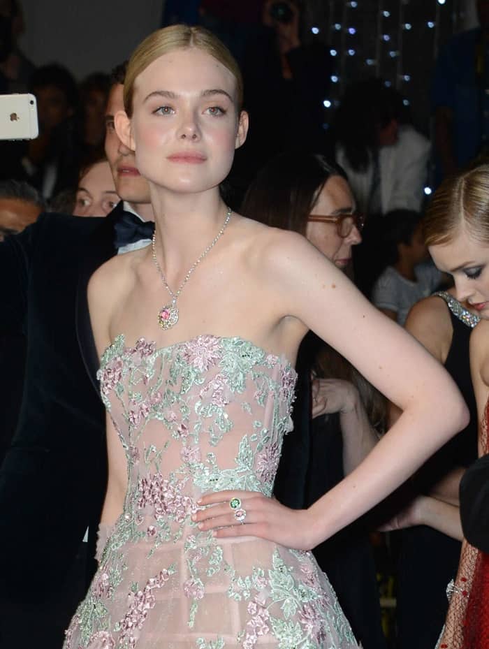 Tiffany  Co. jewelry added the finishing touches to Elle Fanning's overall look for the premiere of her latest film, The Neon Demon