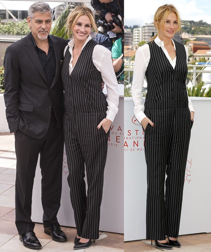 George Clooney and Julia Roberts at the photo call for their upcoming film 'Money Monster' held during the 2016 Cannes Film Festival at the Palais des Festivals in Cannes on May 12, 2016