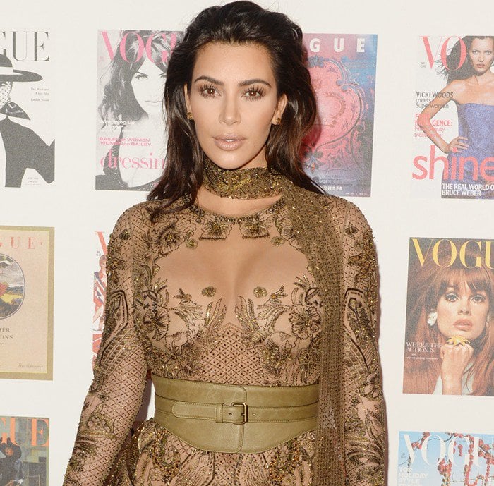Kim Kardashian's unflattering curtain gown was styled with slicked-back hair