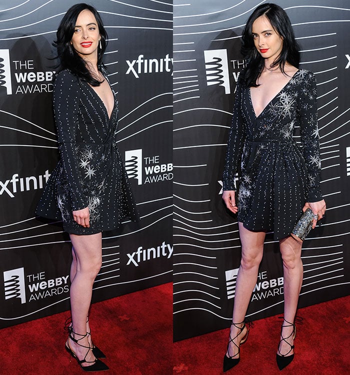 Krysten Ritter flaunts her legs and cleavage in a Zuhair Murad dress