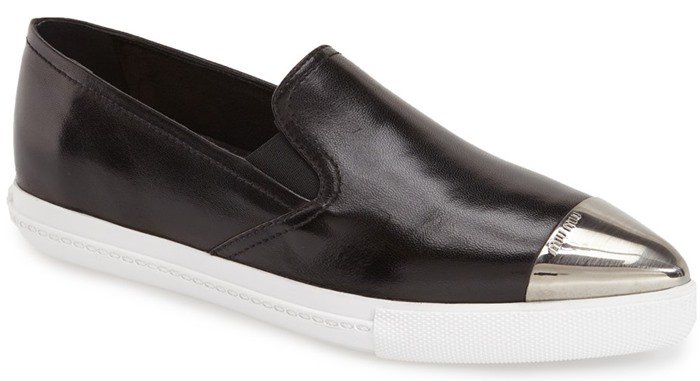 Miu Miu Cap Toe Slip-On Sneakers in Black Leather