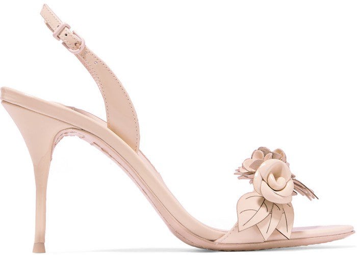 Beige Sophia Webster 'Lilico' Appliquéd Patent-Leather Slingback Sandals