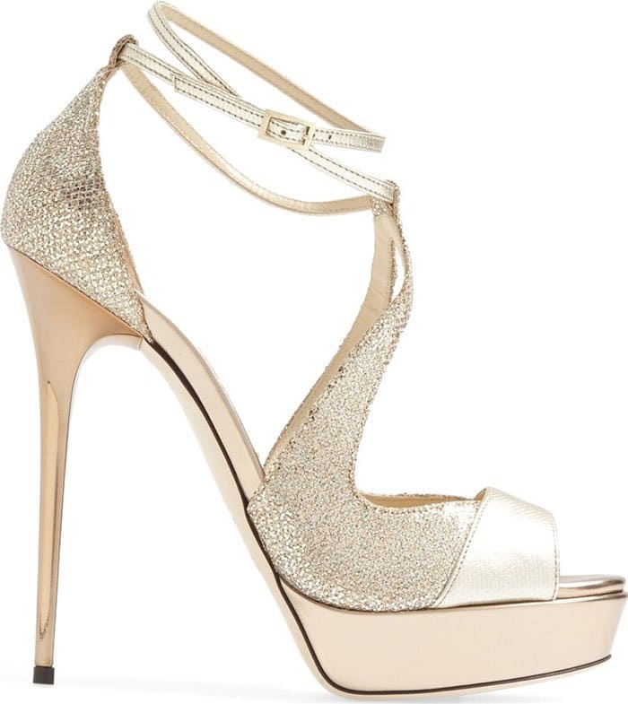 Jimmy Choo "Valdia" Glitter Metallic Leather Strappy Sandals