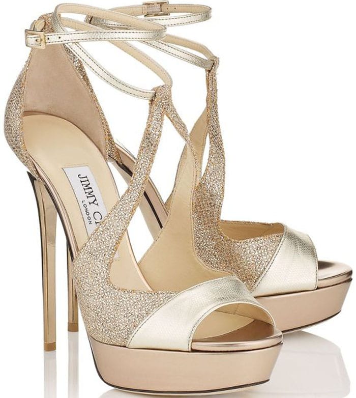Jimmy Choo "Valdia" Glitter Metallic Leather Strappy Sandals
