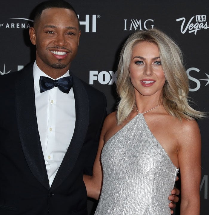 Julianne Hough poses with her Miss USA co-host Terrence J