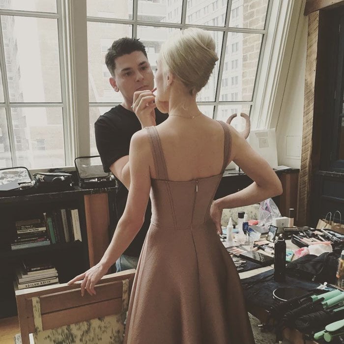 Makeup artist Mario Dedivanovic makes sure to cover the tiniest of blemishes before Kate's acne promotion stint