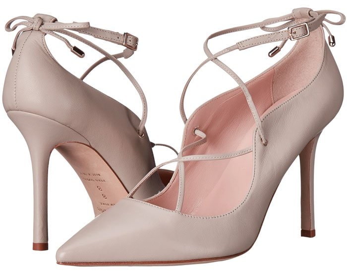 Pale Taupe Nappa "Priscilla" Lace-Up Pumps