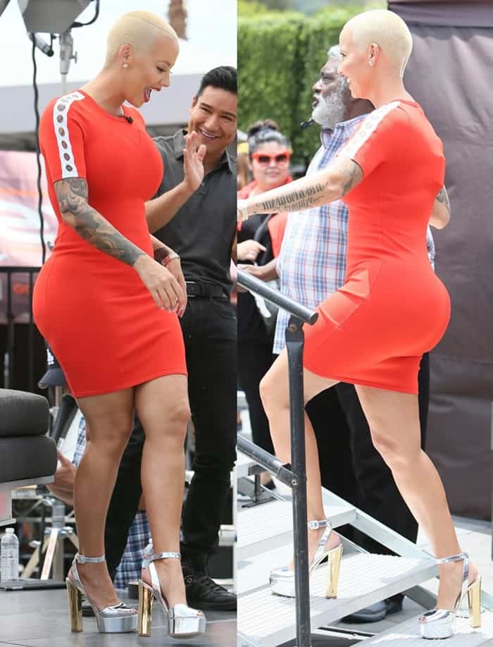 Amber Rose's towering silver platforms not only elevate her height but also elongate her legs, creating a sleek and statuesque silhouette