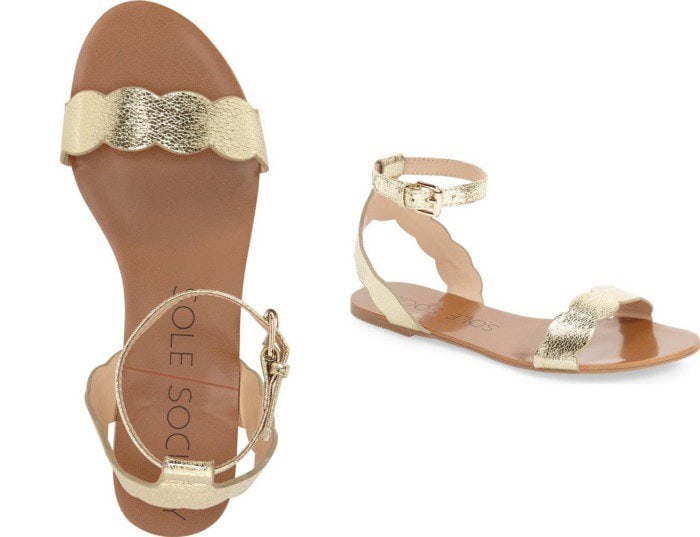 Sole Society "Odette" Scalloped Gold Ankle Strap Sandals