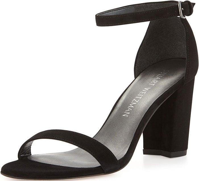 Stuart Weitzman Nearlynude Strap Heel Leather Sandals Black Suede