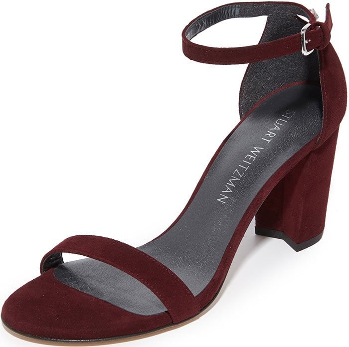 Stuart Weitzman Nearlynude Strap Heel Leather Sandals Burgundy Suede