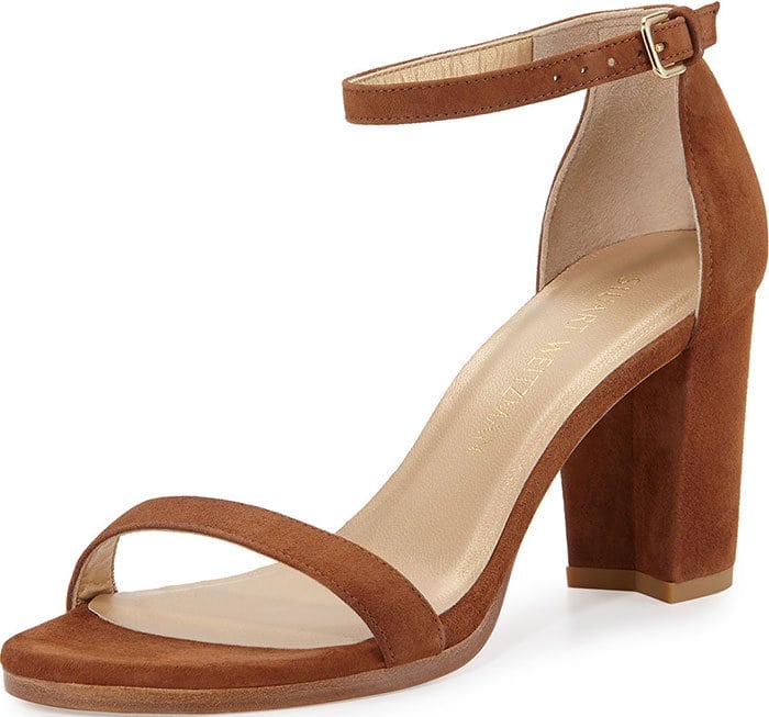 Stuart Weitzman Nearlynude Strap Heel Leather Sandals Saddle Suede