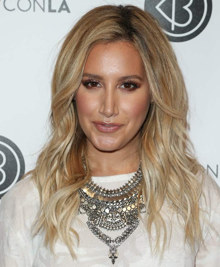 Ashley Tisdale shines at BeautyCon LA, pairing her signature tousled waves with a bold Dylanlex statement necklace that adds the perfect touch of edge to her look