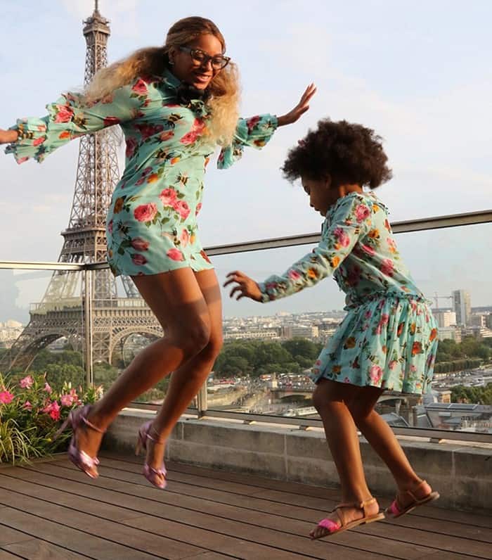 Mother-daughter duo Beyonce and Blue Ivy shine in matching Gucci floral dresses and pink sandals