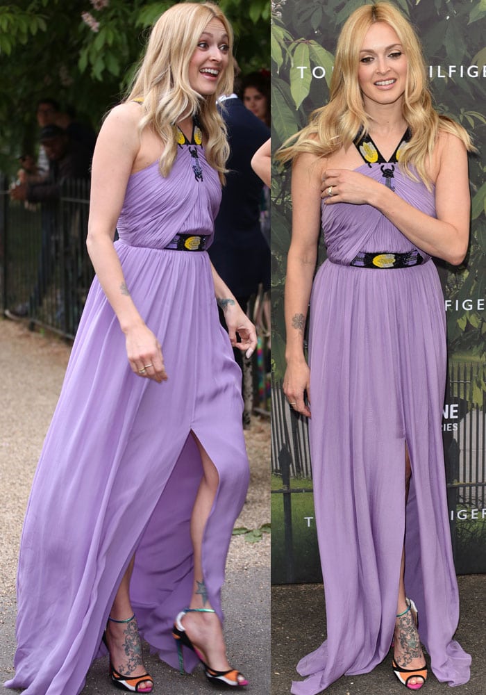 Fearne Cotton contrasted a flowing lavender Matthew Williamson gown with Christian Louboutin's boldly color-blocked Discodeporte sandals, creating one of the evening's most unexpected styling combinations