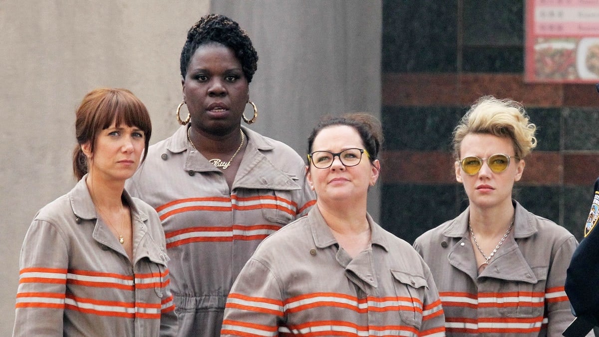 Kristen Wiig, Leslie Jones, Melissa McCarthy, and Kate McKinnon suit up as the all-female Ghostbusters team in the 2016 reboot of the classic supernatural comedy