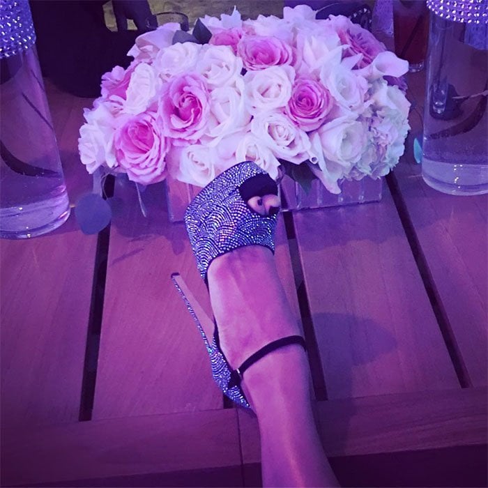 Jennifer Lopez wears Brian Atwood shoes covered in Swarovski crystals