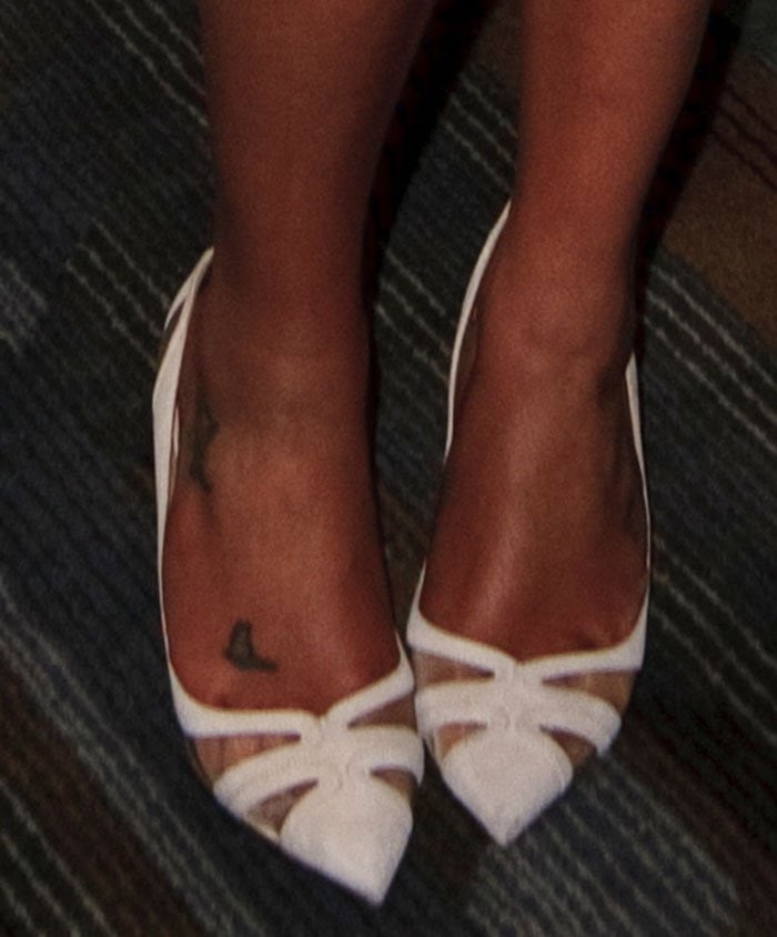 Lea Michele's Salvatore Ferragamo Liz pointy-toe pumps