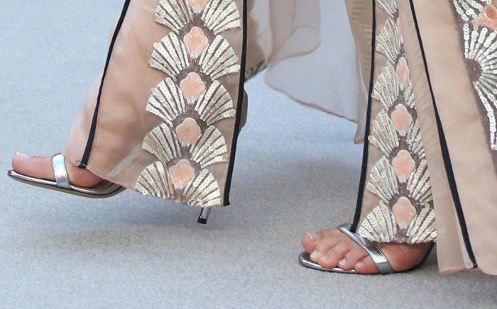 Margot Robbie styled her romantic dress with Bally high heels