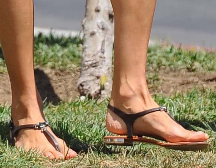 Alessandra Ambrosio's embellished thong sandals