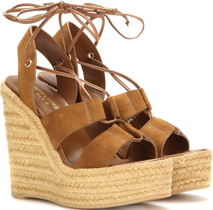 Saint Laurent Suede Espadrille Wedge Sandals