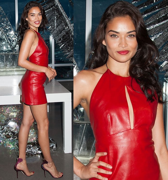 Shanina Shaik graces the New York City celebration of W Dubai's opening, August 17, 2016, in a chic red leather dress