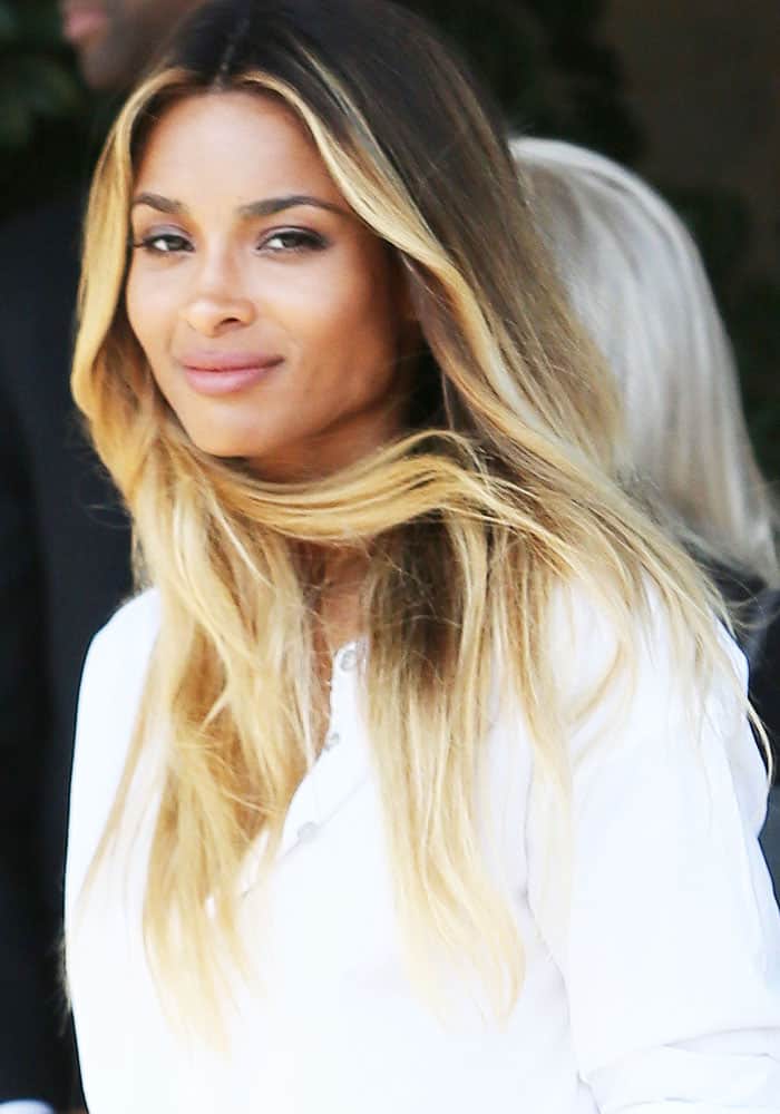 On September 27, 2016, Ciara was spotted leaving Revlon's Philanthropic Luncheon at Chateau Marmont in Los Angeles, elegantly clad in a white shirt dress by Rag Bone