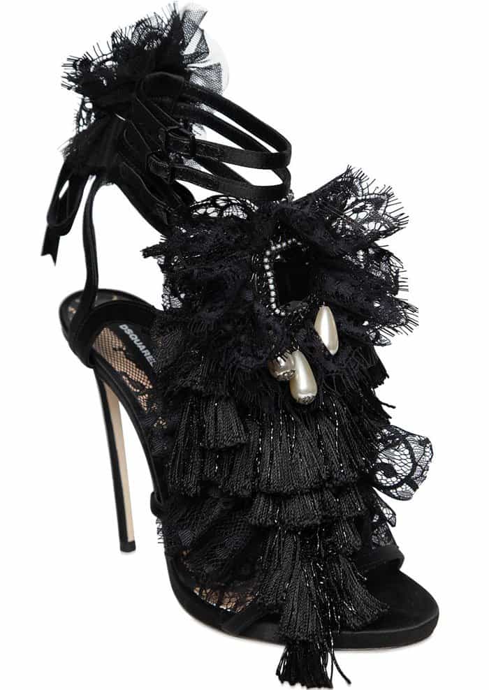 Black DSquared2 Lace and Satin Sandals