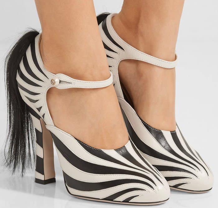 Gucci 'Lesley' Zebra Leather Fur Pumps