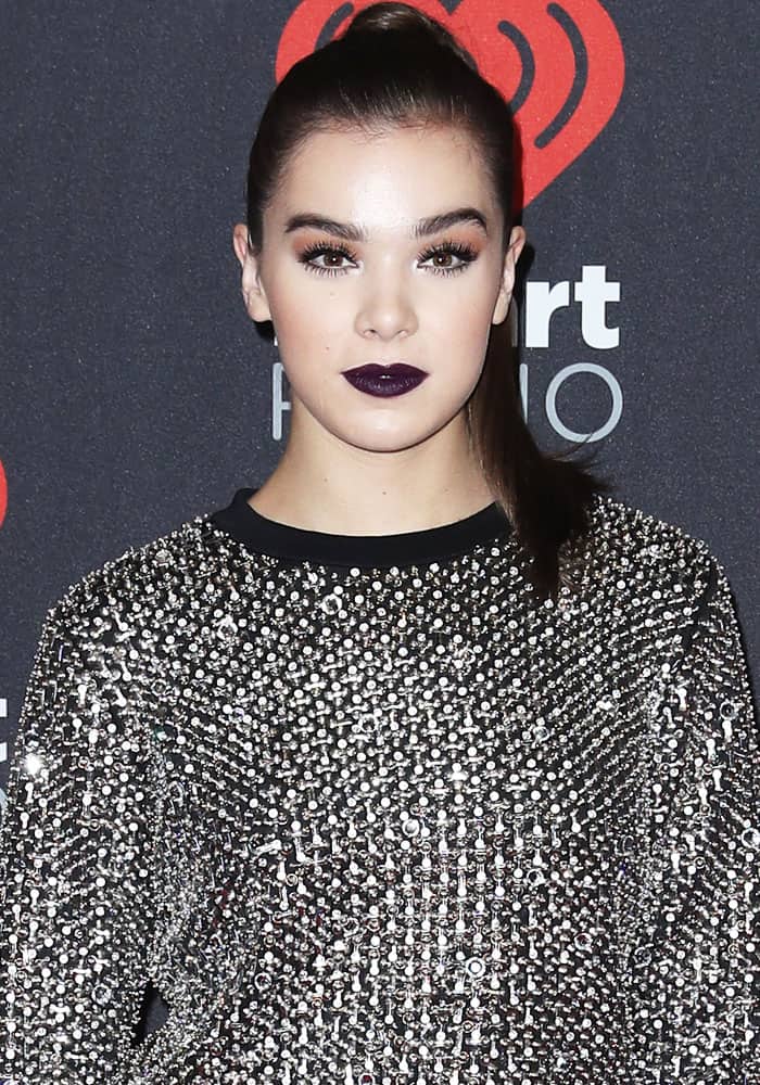 Hailee Steinfeld channels an edgy vibe with her dark, statement-making lips at the 2016 iHeartRadio Festival
